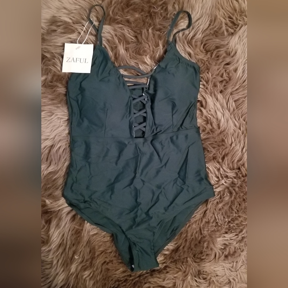 Dark Green Zaful One Piece Swimsuit
